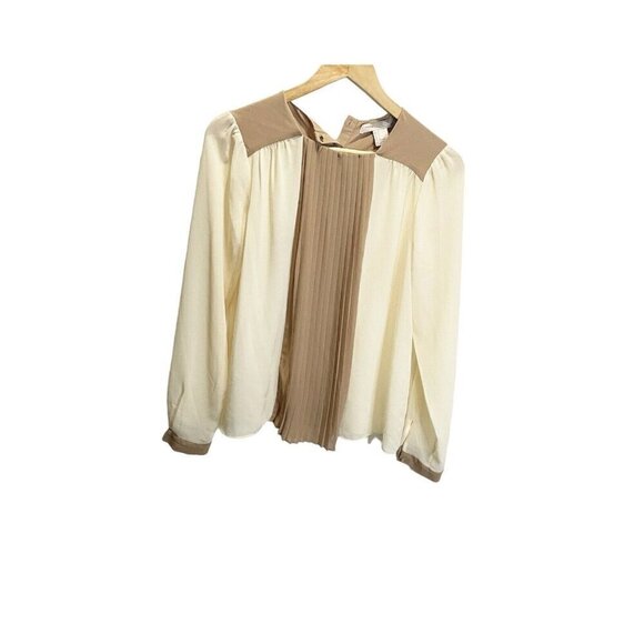 LOVE 21 Blouse S Tuxedo Front Tan Brown Sheer Casual Career Long Sleeved - Picture 2 of 4